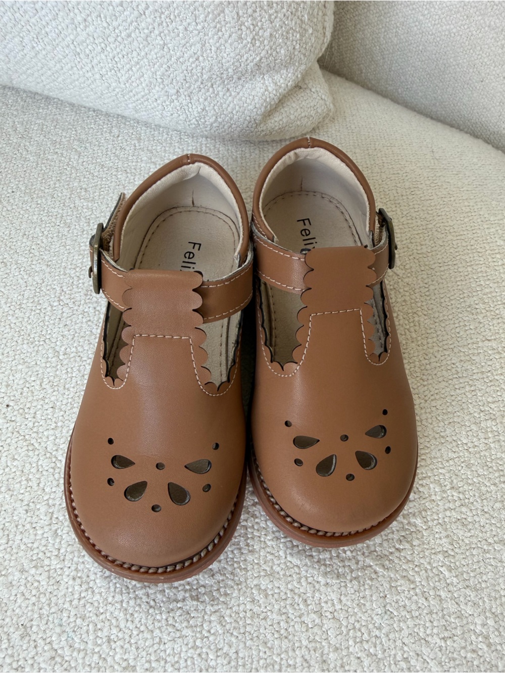 Felix & Flora Toddler Girls Brown Leather Mary Jane Shoes, Size 6